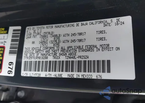 2024 Toyota Tacoma Sr5 2Wd from USA, damaged, VIN 3TMKB5FN1RM018200